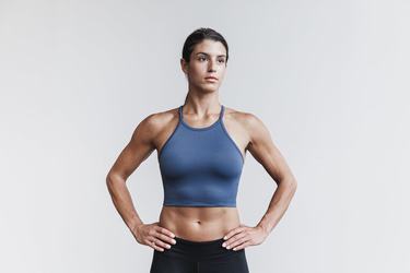 Nobull Halter Crop Ribbed Women's Tank Tops Blue | Australia (KC8130)